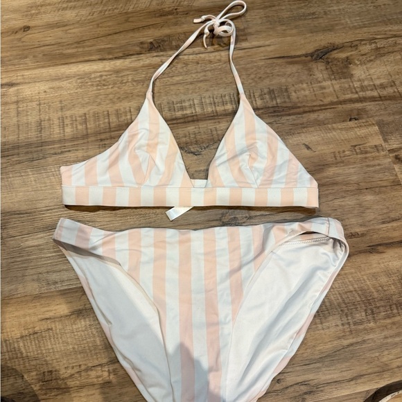 Striped Peach and White Bikini Set - Picture 1 of 8